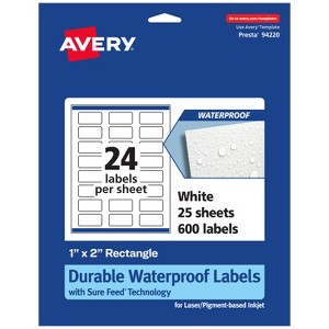 Avery Durable Waterproof Rectangle Labels with Sure Feed, 1" x 2" - 1 of 4