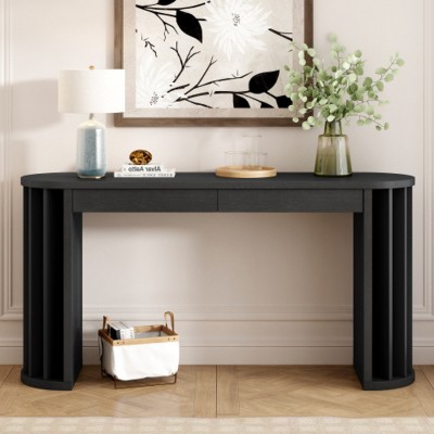 59" Modern Oak Veneer Console Table, Storage Entryway Table, Farmhouse Sofa Table for Hallway, Living Room, or Home Office-Maison Boucle