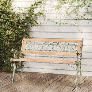 Garden Bench Wooden, Black Solid Firwood, Wrought Iron, PVC 48 in - 1 of 4