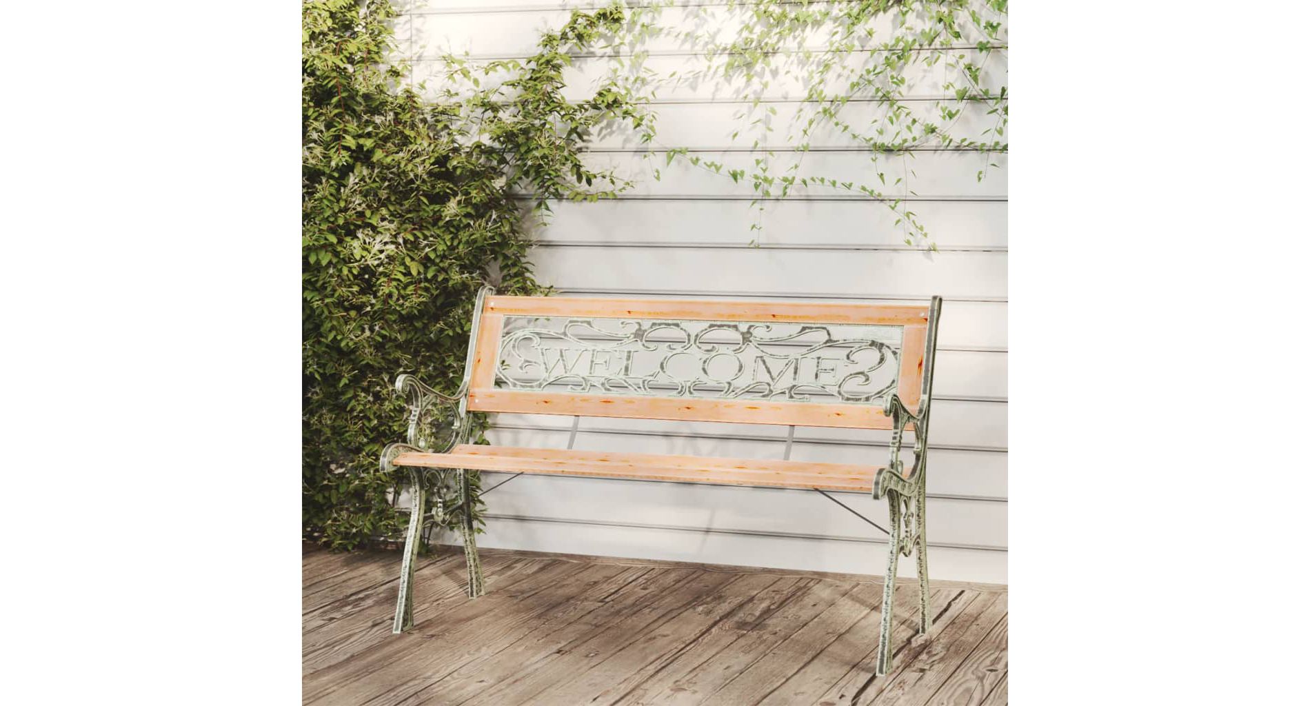 Garden Bench Wooden, Black Solid Firwood, Wrought Iron, PVC 48 in