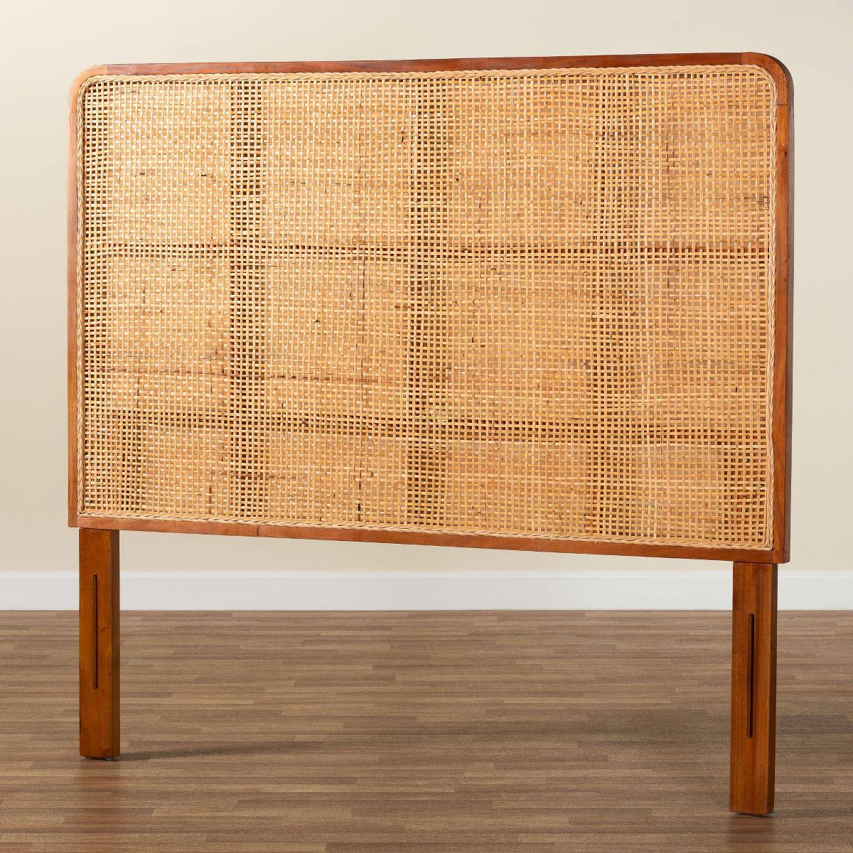 bali & pari Queen Size Caspia Rattan and Mahogany Wood Headboard Light Honey/Red Teak - thumbnail 4