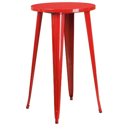 Red Metal 24-Inch Round Bar Height Table with Rubber Feet