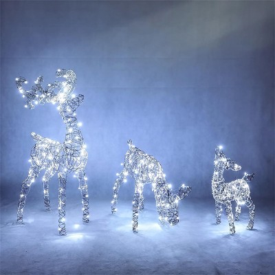 Joyfy 3 Pcs Christmas Yard Lights Outdoor Decoration, Deer Family with LED Lights, Reindeer Christmas Indoor Outdoor Decorations for Yard Garden Lawn