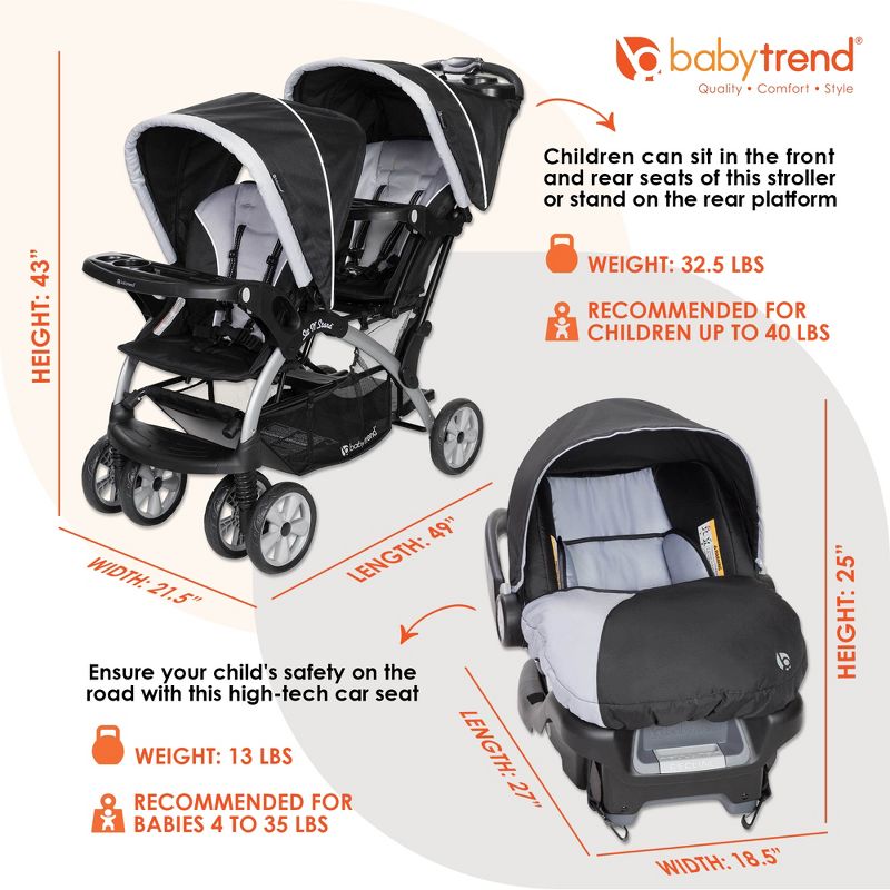 Baby Trend Sit N Stand Compact Easy Fold Double Stroller with 2 Baby Infant Car Seat Carriers and Cozy Cover, 2 of 7