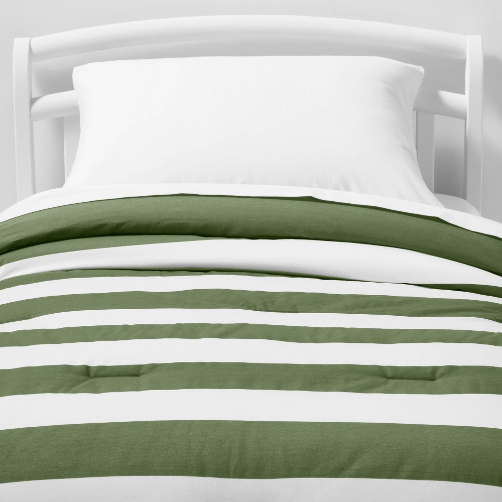 Photos - Duvet Toddler Rugby Striped Kids' Comforter Green - Pillowfort™