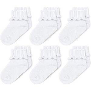 Cozyway CozyWay Ruffle Baby Socks for Girls, 6 Pack, White, 1-2 Years Old - 1 of 4