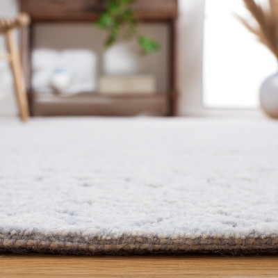 Grey and Ivory Geometric Wool Tufted Square Area Rug