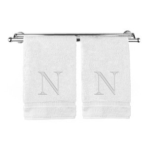 BC BARE COTTON Monogrammed Hand Towel, 100% Turkish Cotton - Set of 2 - White - Silver Block - 1 of 4