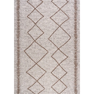 Beige and Brown Trellis Synthetic Rectangular Area Rug