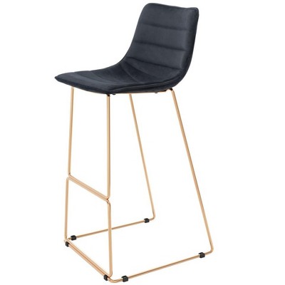 HomeRoots Set of Two 30" Black And Gold Velvet And Steel Bar Height Bar Chairs