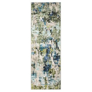 Washable Runner Rug, Soft Modern Abstract Kitchen Rug for Hallway, Laundry, Entryway, Bedroom, Ultra-Thin Non-Slip Rug Runners, Green/Blue Multi - 1 of 4