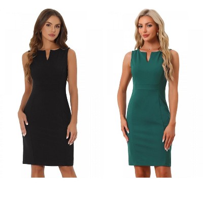 INSPIRE CHIC Women's V Neck Office Sleeveless Bodycon Midi Pencil Dress 2 Packs