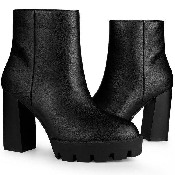 Botas plataforma con suela lug, punta redonda, cremallera lateral y tacón bloque para mujer de Allegra K