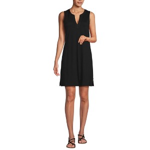 Lands' End Women's Cotton Jersey Notch Neck Dress with Soutache - 1 of 4