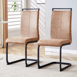 VYNXARIA High Back Dining Chairs,Tech Fabric Upholstered Side Chairs with C-Shaped Black Metal Legs (Set of 2),Brown - 1 of 4