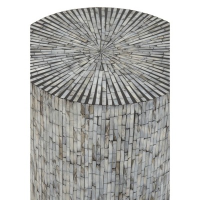 Iridescent Light Blue Mosaic & Wood Round Accent Table
