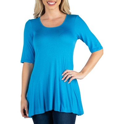 24seven Comfort Apparel Womens Elbow Sleeve Swing Tunic Top For Women