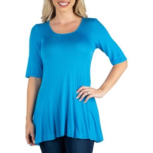 24seven Comfort Apparel Womens Elbow Sleeve Swing Tunic Top For Women - 1 of 4