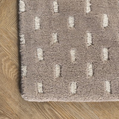 Beige and White Wool Striped Handmade Rectangular Rug 4' x 6'
