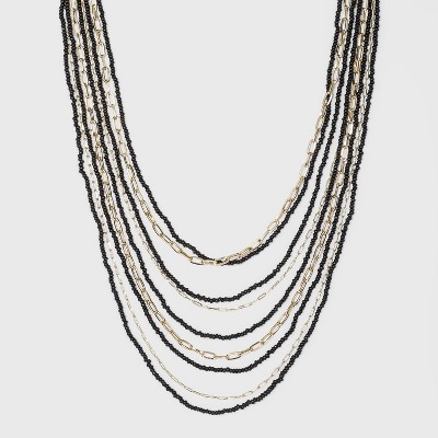 5 Row Seedbead and Chain Beaded Necklace - A New Day™ Black