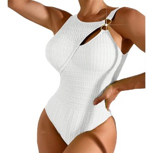 Texutured Swimsuits for Women Full Coverage Bathing Suit Summer One Piece Swimsuit Cheeky Swimming Suits Open Back Swimsuits - 1 of 4