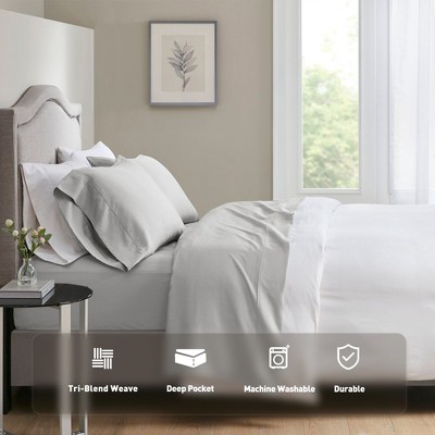 700 Thread Count Solid Cotton Tri-Blend Sateen Weaved Sheet Set, Prime Bedding Sets for All Season, Hotel Collection Style Sheet Set for Bedroom, Machine Washable Luxury Fitted Sheet Christmas Bedding Set
