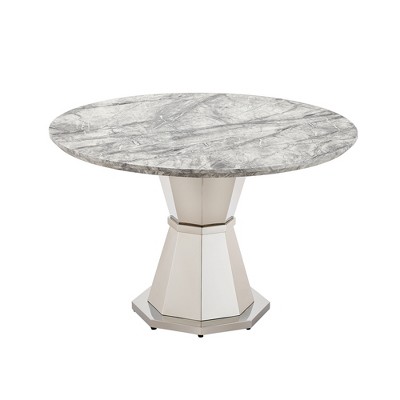 Dolonm 47" Round Modern Marble Dining Table with Stainless Steel Base for Kitchen Dining Room