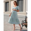 Coolmee Maternity Dress Summer Ruffle Short Sleeve V Neck Smocked Midi Dress Baby Shower Photoshoot - 4 of 4