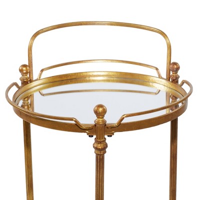 Elegant Brass 19" Round Bar Cart with Mirrored Shelves and Wheels