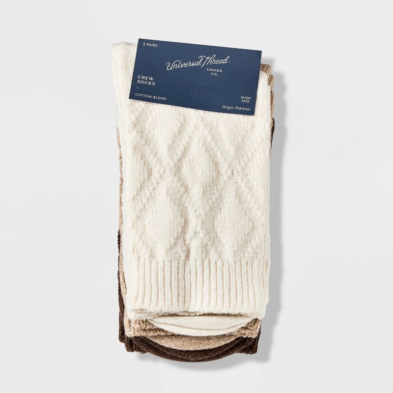 Women's 3pk Textured Argyle Crew Socks - Universal Thread™ 4-10, 2 of 5