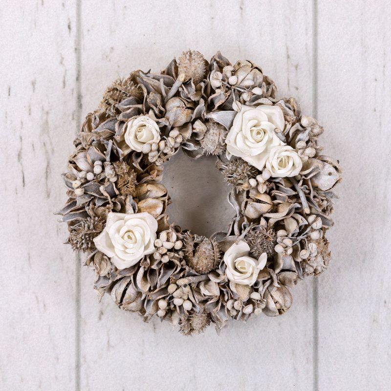 Northlight Glittered White Roses Winter Botanicals Artificial Christmas Wreath - 9.5" - Unlit, 4 of 6