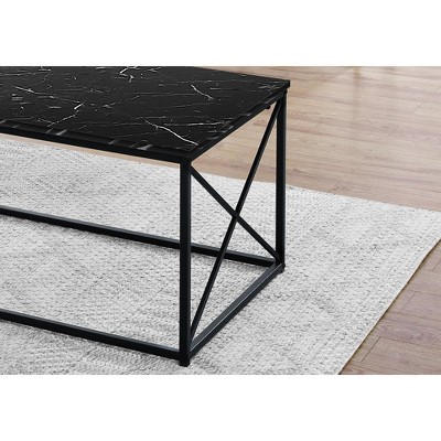 Black Faux Marble Rectangular Coffee Table Set with Metal Frame