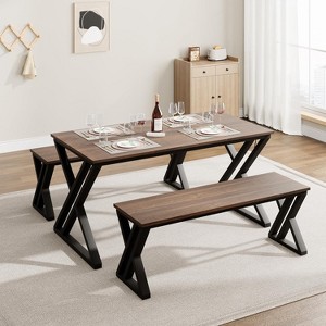 Rectangular Kitchen Table Set with Sturdy Metal Frame, Dining Table with Benches for 4, Space-Saving Design for Kitchen, Dining Room, and Apartment - 1 of 4