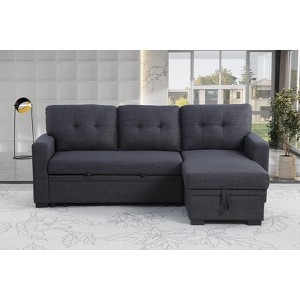 TiramisuBest Dark Gray Elegant Storage Sofa with Pull-Out Chaise, Twin Sleeper, Removable Cushions, Living Room Furniture - 1 of 4