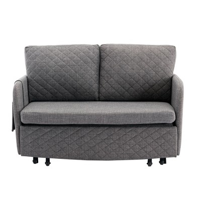 NicBex Linen Fabric Loveseat Sofa Modern Convertible Sleeper Sofa Bed with 2 Pillows and Side Pockets for Living Room,Gray