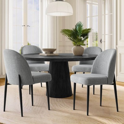 Upholstered Dining Chairs with Linen Blend Fabric and Metal Legs, Modern Armless Side Chairs for Dining Room-Maison Boucle