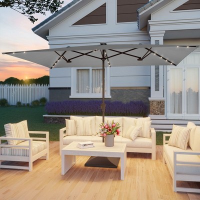 Sonkuki 10 x 6.5Ft Solar-powered Double-Sided Patio Umbrella with Large Canopy Outdoor Table Umbrella for Garden, deck and pool