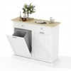 Tilt Out Trash Cabinet, 20 Gallon Kitchen Waste Bins, 2 Door Wood Free Standing Trash Cabinet, Recycling Cabinet with Hideaway Drawer for Living Room - 2 of 4