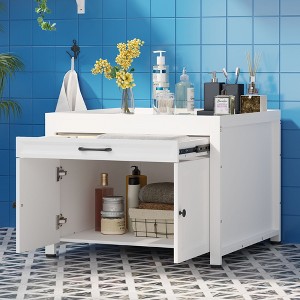FUFU&GAGA Elegant White Bathroom Cabinet Spacious Countertop, Smooth - Glide Drawer & Adjustable Shelves for Versatile Storage - 1 of 4