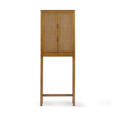Teamson Home Hatteras Over the Toilet Cabinet with Rattan Inlay Doors and Sturdy Shelves