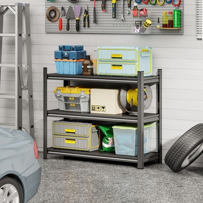 PDTEND Utility Storage Shelving Unit, Adjustable Height Heavy-Duty Metal Rack, Black Organizer for Garage, Kitchen, Storage Room, or Gym