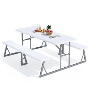 VINGLI Outdoor Picnic Table with Umbrella Hole, 6FT All Weather
