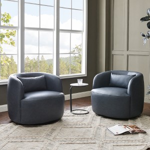 KINWELL 34" Wide Swivel Faux Leather Armchair Upholstered PU Leather Accent Chairs, Set of 2 - 1 of 4