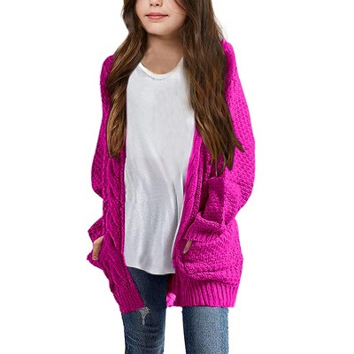 Girls Long Sleeve Cardigan Sweaters Open Front Cable Knit Chunky Cardigans Kids Oversized Cute Outerwear Coat