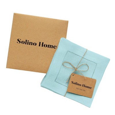 Light Natural Linen Hemstitch Cocktail Napkins Set of 12