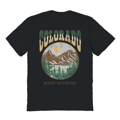 Rerun Island Men's Colorado Rocky Mountain Short Sleeve Graphic Cotton T-shirt