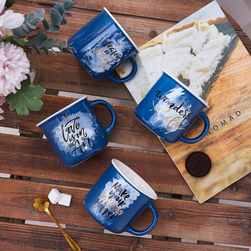 Bruntmor 18 Oz Porcelain Gradient Colors & Stacking Design Coffee Mug Set of 4, Blue, 5 of 7
