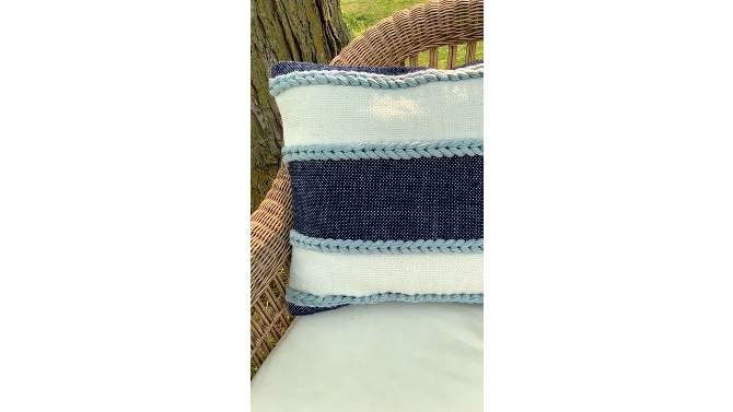 Striped Hand Woven Outdoor Decorative Throw Pillow with Pulled Yarn Accents - Foreside Home & Garden, 2 of 7, play video