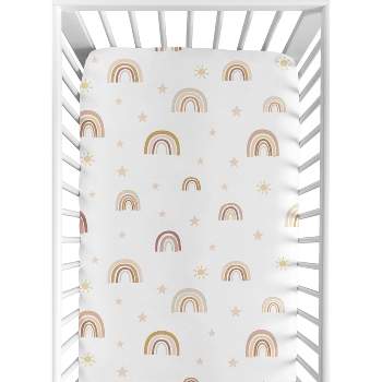 Sweet Jojo Designs Girl Baby Fitted Crib Sheet Boho Rainbow Pink, Mauve, and Yellow