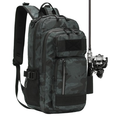 Unique Bargains Waterproof Multi-Pocket Fishing Backpack with Rod Holder